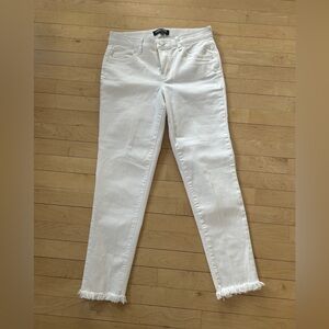 White Skinny Jeans with Frayed Hem - Women